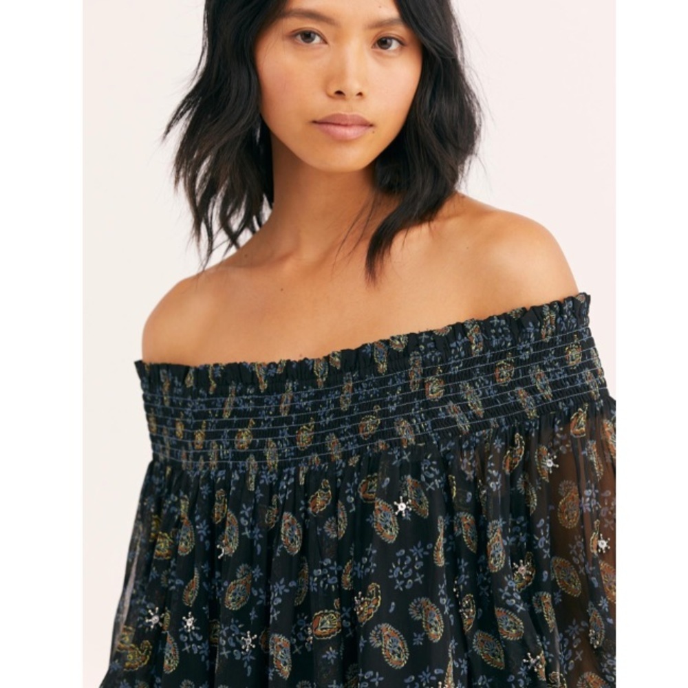 Free People Age Of Aquarius Boho Peasant Off The Shoulder Top Size Small